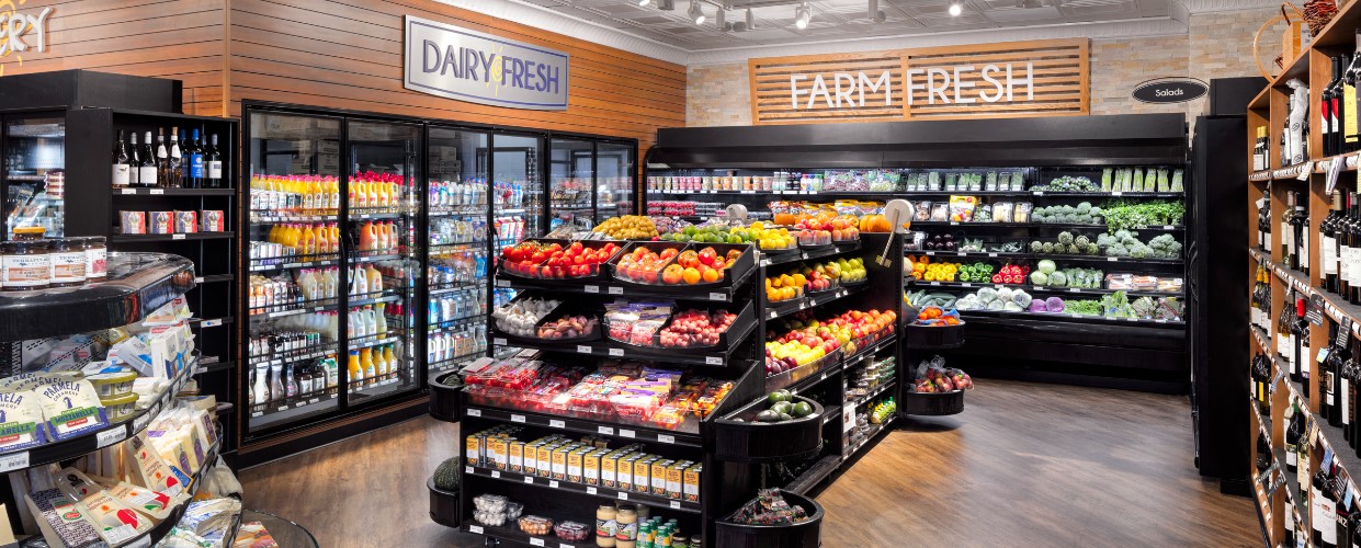 New produce department in grocery store. 
