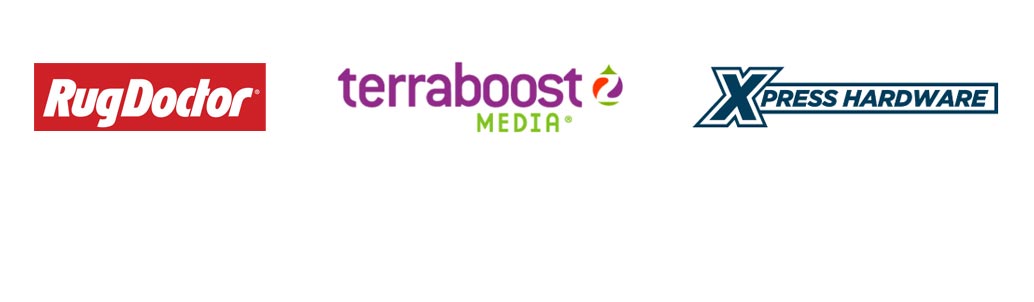 Our partner logos: Rug Doctor, Terraboost Media, Xpress Hardware